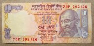 India 10 rupees banknote 2008