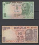 India 5 rupees 2011 10 rupees 2007 unc